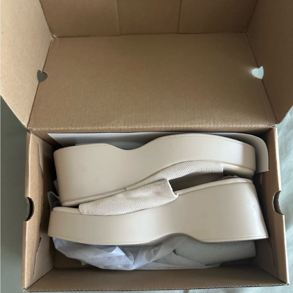 Beige Wedge Platform Slides - Picture 3 of 6